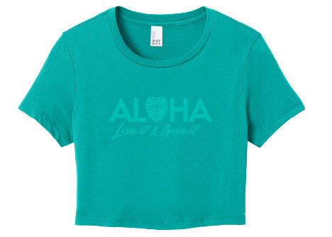 AG LIVE IT AND GIVE IT LADIES CROP TOP TEAL LRG